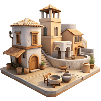 stunning vintage Tranquil Vespera Village Scene Transparent Background genuine png