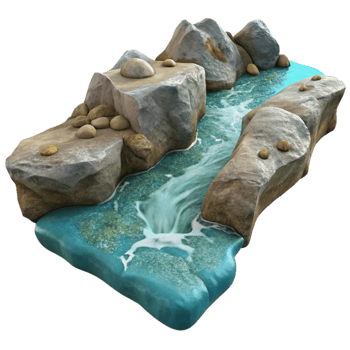 dramatic artistic Transparent Water Stream Flowing Over Rock Bed Cutout original png