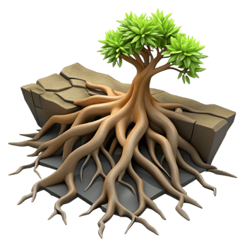 extraordinary rustic Tree Roots Breaking Through Asphalt Cutout Side View high resolution png