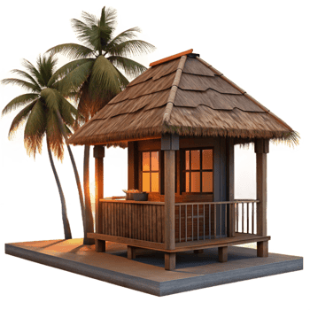 beautiful classic Tropical Beach Hut Silhouette Isolated at Sunset png
