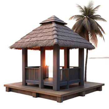 vibrant abstract Tropical Beach Hut Silhouette Isolated at Sunset original png