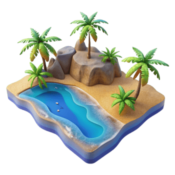 magnificent modern Tropical Beach Isolated Colorful Shifting Tides Aerial View premium png