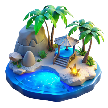 stunning modern Tropical Cove Transparent Background Blue Luminescence detailed png