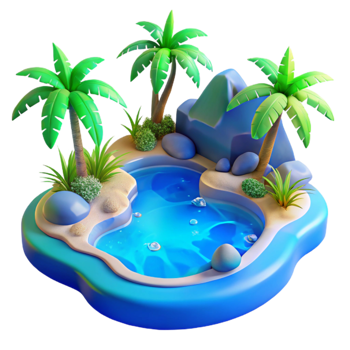 wonderful artistic Tropical Cove Transparent Background Blue Luminescence high quality png