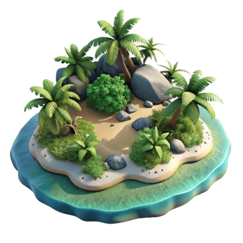 serene artistic Tropical Island Cutout Lush Greenery Transparent Background png