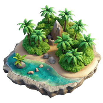 extraordinary modern Tropical Island Isolated Lush Vegetation Aerial View detailed png