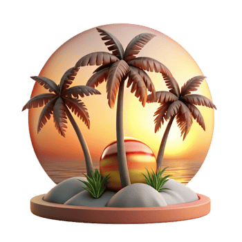 wonderful modern Tropical Island Sunset Isolated Paradise Scene premium png