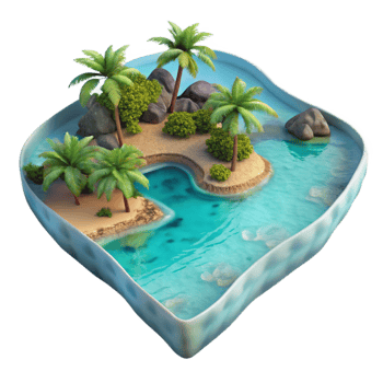 vibrant minimalist Tropical Kaleidoscope Coastline Cutout Tranquil Turquoise Waters authentic png