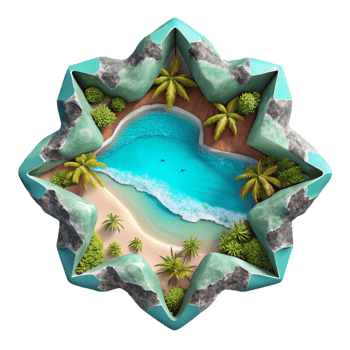 dramatic minimalist Tropical Kaleidoscope Coastline Cutout Tranquil Turquoise Waters png
