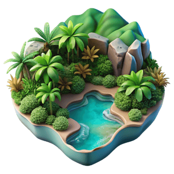 serene classic Tropical Kaleidoscope Coast Cutout Lush Green Vegetation Transparent Background professional png