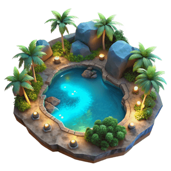 extraordinary rustic Tropical Lagoon Night Glow Cutout Aerial Perspective detailed png