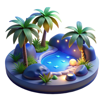 extraordinary creative Tropical Lagoon Night Lights Cutout Isolated Element detailed png