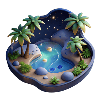 vibrant rustic Tropical Lagoon Night View Cutout Isolated Starscape detailed png