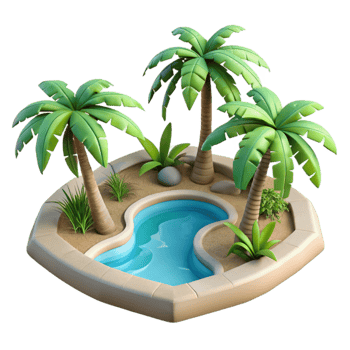 elegant modern Tropical Lake Paradise Cutout with Palm Trees high quality png