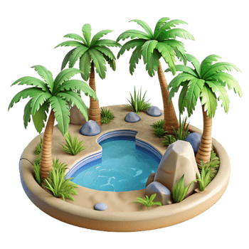 wonderful abstract Tropical Lake Paradise Cutout with Palm Trees professional png