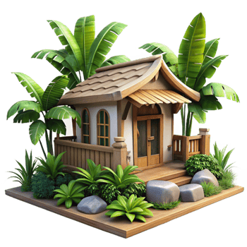 impressive classic Tropical Sundowner Villa Cutout with Lush Greenery high resolution png