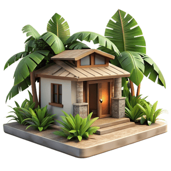 serene contemporary Tropical Sundowner Villa Cutout with Lush Greenery genuine png
