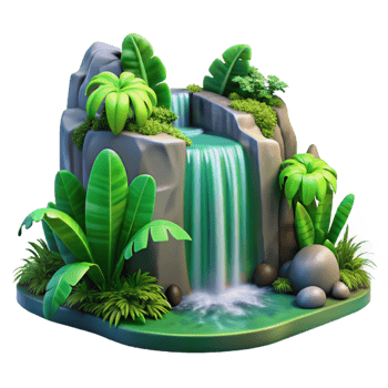 impressive vintage Tropical Waterfall Cascade with Bright Green Foliage Isolated premium png