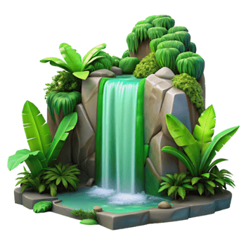 impressive modern Tropical Waterfall Cascade with Bright Green Foliage Isolated detailed png