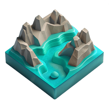 stunning classic Turquoise Fjord Cutout Isometric Perspective high resolution png