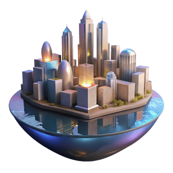 serene minimalist Twilight City Reflections in Water Transparent Background professional png