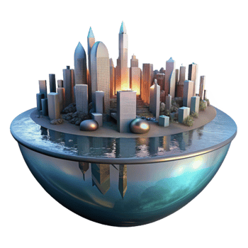 vibrant classic Twilight City Reflections in Water Transparent Background original png