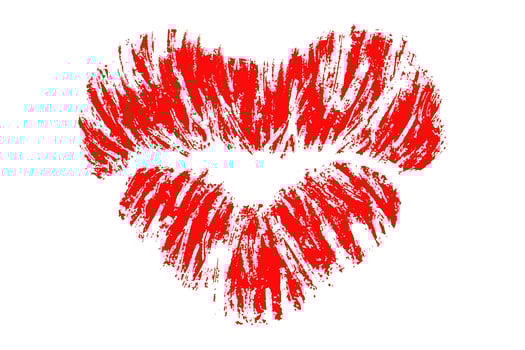 Grunge-style red lipstick print illustration on white background. Bold, expressive brush texture for Valentines Day, love concepts, cosmetics, or pop art designs vector