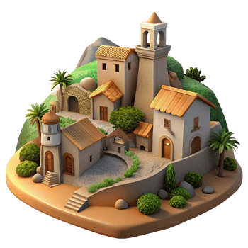 magnificent vintage Twilight Village Isolated with Glowing Windows and Soft Light high quality png