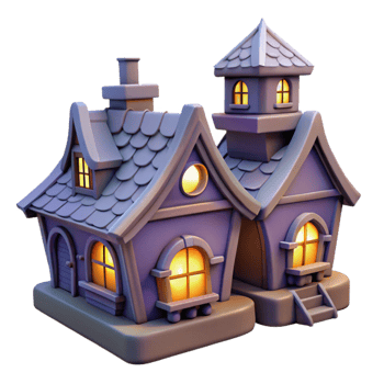 vibrant vintage Twilight Village Isolated with Glowing Windows and Soft Light high quality png