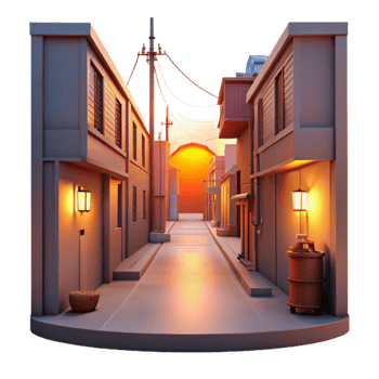 magnificent rustic Urban Alleyway at Sunset Cutout with Warm Orange Glow authentic png