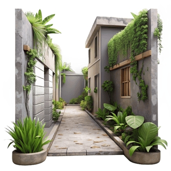 stunning abstract Urban Alleyway with Overgrown Plants Cutout genuine png