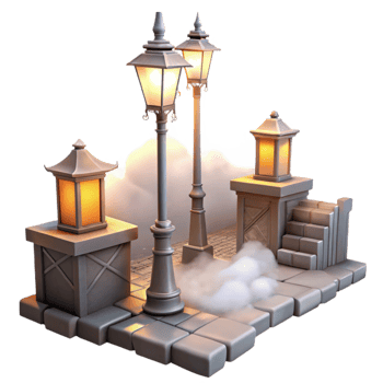 extraordinary abstract Urban Fog Scene Isolated with Warm Streetlights high quality png