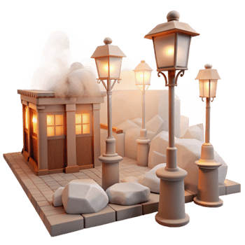 magnificent creative Urban Fog Scene Isolated with Warm Streetlights authentic png