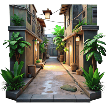 elegant traditional Urban Jungle Alleyway Transparent Background Dim Lighting professional png