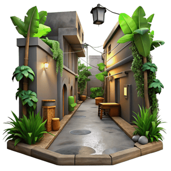 elegant abstract Urban Jungle Alleyway Scene Cutout Dim Lighting genuine png