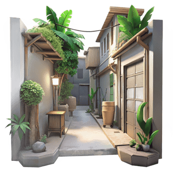 magnificent artistic Urban Jungle Alleyway Scene Cutout Dim Lighting professional png