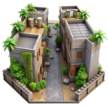dramatic abstract Urban Jungle Alleyway Top View Cutout Element authentic png