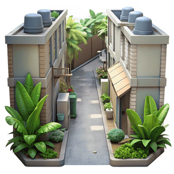 serene traditional Urban Jungle Alleyway Top View Cutout Element exclusive png