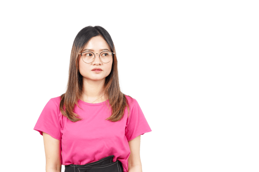 A woman wearing glasses and a pink shirt png