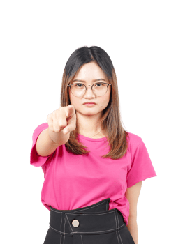 A woman in glasses pointing at something png