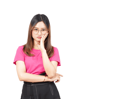 A woman in glasses is holding her hand to her face png