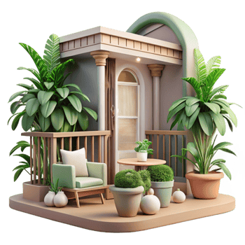 serene vintage Urban Jungle Balcony Scene Transparent Background Relaxing Vibe original png