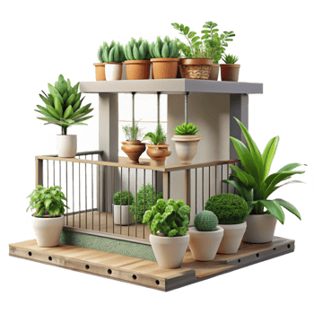 magnificent contemporary Urban Jungle Balcony with Plants Isolated Element premium png
