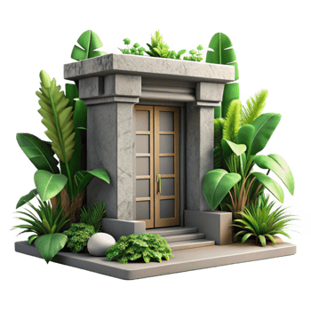 stunning traditional Urban Jungle Building Entrance with Plants Isolated Element authentic png
