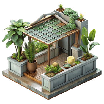beautiful abstract Urban Jungle Rooftop Garden Cutout Transparent Background high quality png