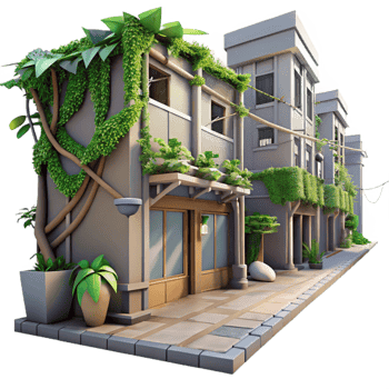 extraordinary modern Urban Jungle Street Scene with Vines Isolated premium png