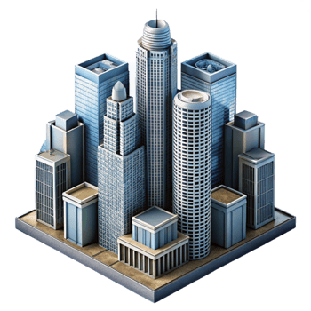 beautiful abstract Urban Skyscrapers Cutout Dramatic Perspective Transparent Background high quality png