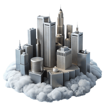 stunning creative Urban Skyscrapers Isolated Above the Clouds Transparent Background original png