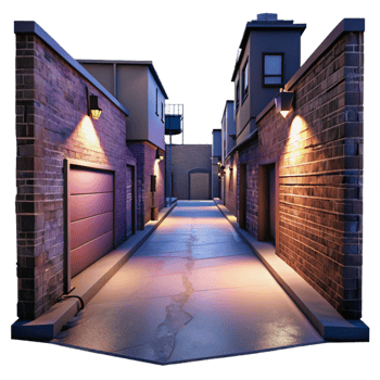 serene creative Urban Twilight Alleyway Cutout with Dramatic Shadows high resolution png