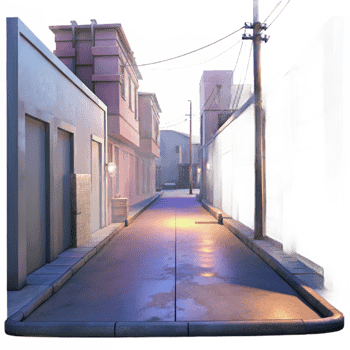 beautiful contemporary Urban Twilight Alleyway Cutout with Dramatic Shadows authentic png